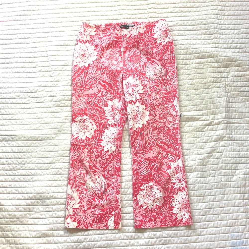 Bahama Hand Prints pink and white ankle pants. Size 8.